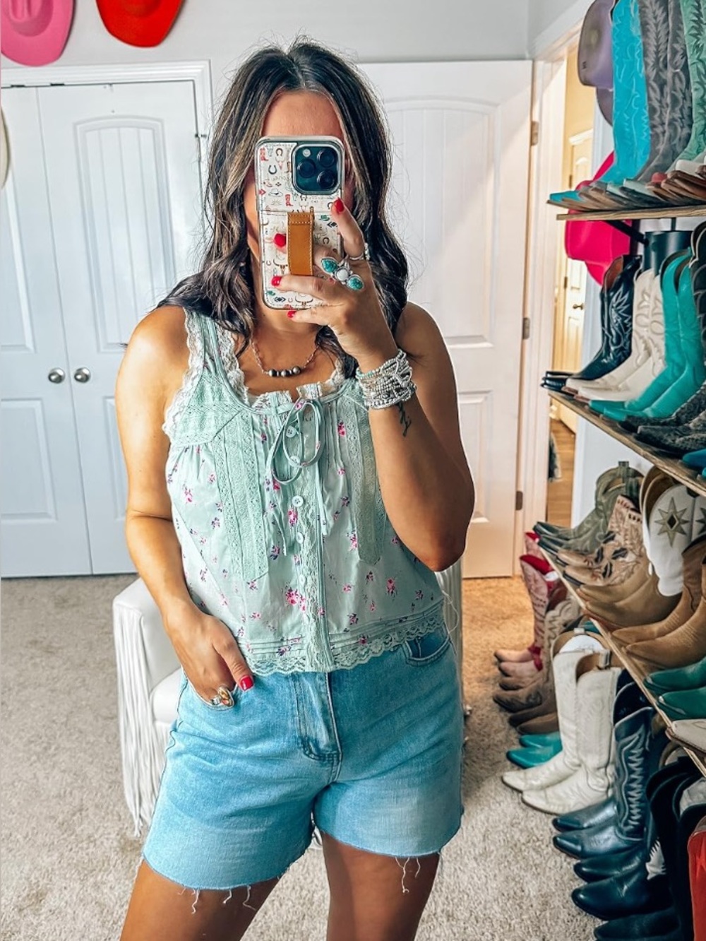 Sleeveless Floral Tie-Front Tank Top - Light Sage